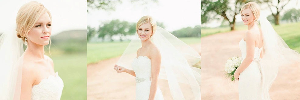 Collage of women in their wedding dresses.