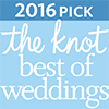 Knot award icon for 2016.  Says 2016 pick the knot best of weddings.